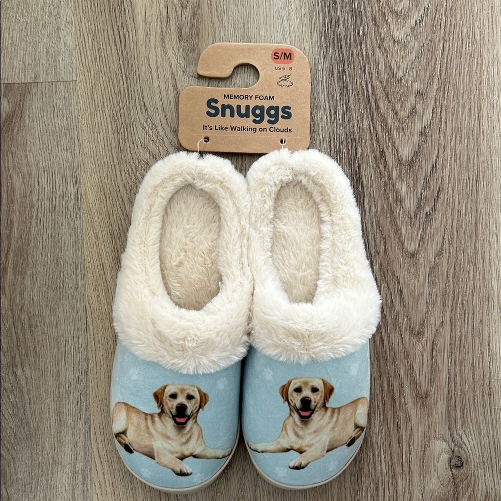 Snuggs Labrador, Dog Design Slippers - Cream and Blue